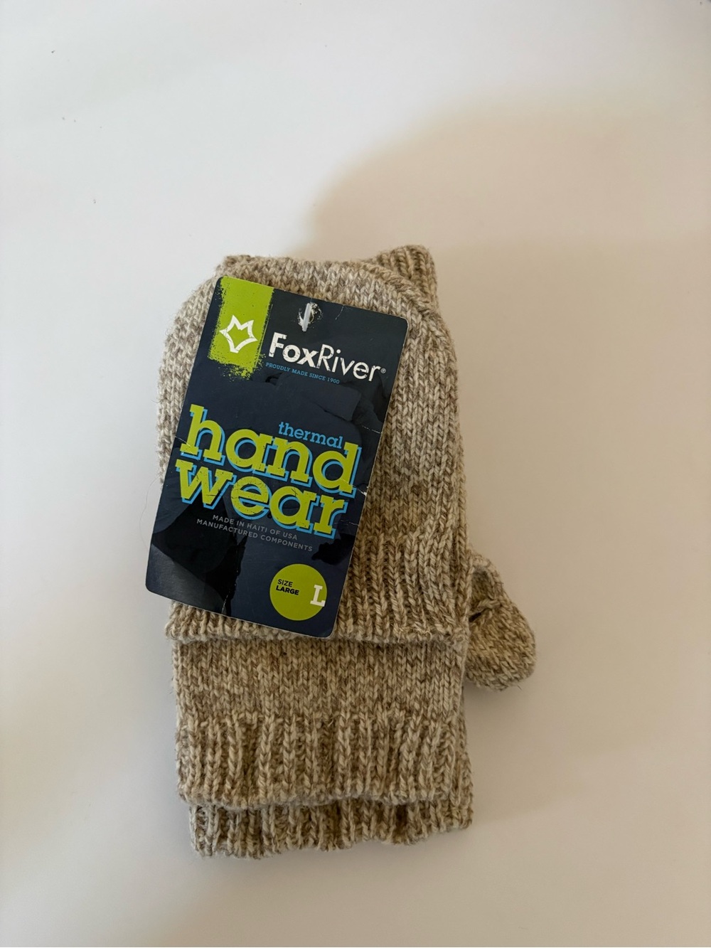 FoxRiver Unisex Wool Glomitt, Brown Tweed Large Nwt Thermal Hand Wear L